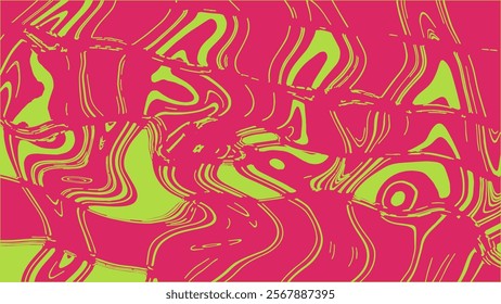 Colorful neon glitchy illustration with pink and green colors. Vector abstract liquid background with glitch