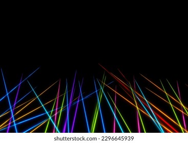 Colorful neon glowing laser lines hi-tech background. Abstract futuristic vector design