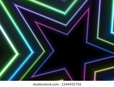 Colorful neon glowing stars abstract background. Vector retro graphic design