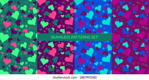 Colorful Neon Hearts Seamless Pattern. Vector Illustration Background Art For Happy Valentines Day Or Wedding