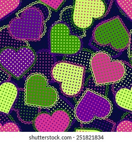 Colorful neon hearts. Seamless pattern. Valentine background. Multicolored vector illustration.