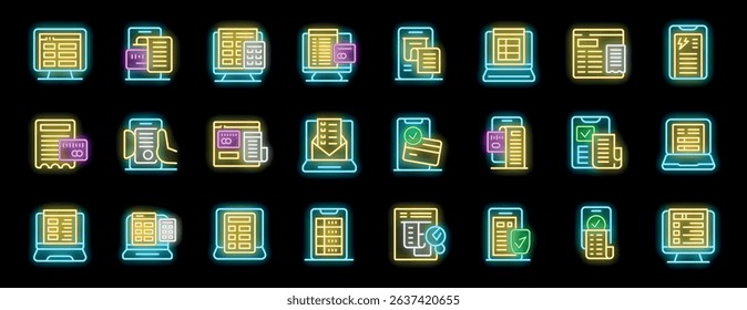 Colorful neon icons showcasing various digital document management tools