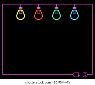 colorful neon light bulbs switching off on dark background. vector.