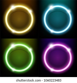 Colorful Neon Light Circle Ring Multicolor on Dark Background with Copy Space Vector Illustration