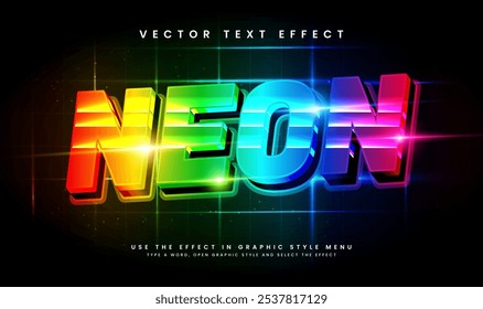 Colorful neon light editable vector text effect. Suitable for glowing night event.