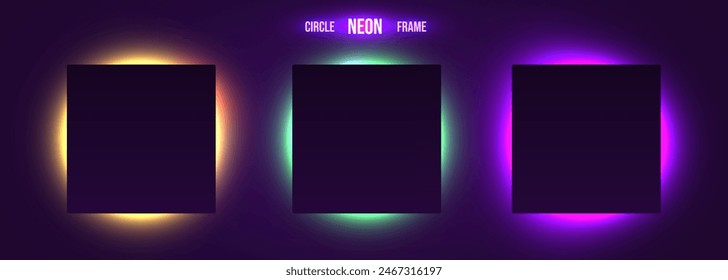 Colorful neon light frame collection. Futuristick or magic style. Vector illustration