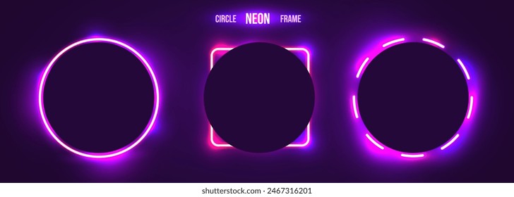 Colorful neon light frame collection. Futuristick or magic style. Vector illustration