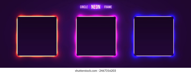 Colorful neon light frame collection. Futuristick or magic style. Vector illustration