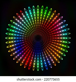 Colorful neon light round shape, abstract pattern art background, vector astral illustration