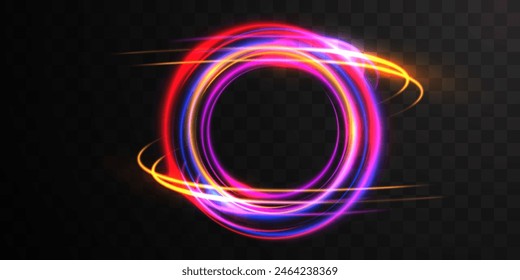 Colorful neon light vortex or portal frame. Futuristick or magic style. Vector illustration