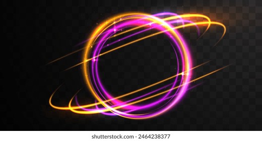 Colorful neon light vortex or portal frame. Futuristick or magic style. Vector illustration