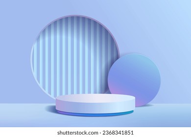 Colorful neon lights of 3D cylinder podium with geometric circle shape holographic futuristic scene background for display products, Modern abstract for cosmetic advertising, Vector illustration