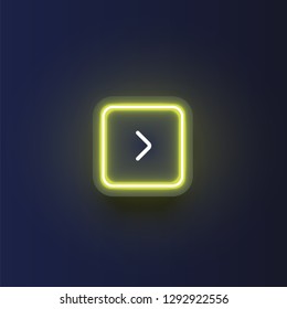 Colorful neon 'next' button with an arrow, vector illustration