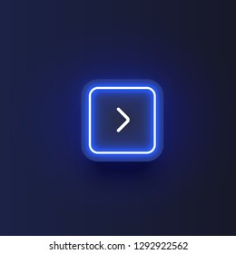 Colorful neon 'next' button with an arrow, vector illustration