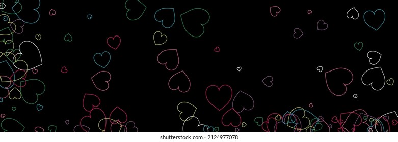 Colorful Neon Party Rainbow Modern Art Pattern. Confetti Transparent Multicolor Red Blue Simple Romantic Pic. Vector Green Love Pink Hearts Modern Design. White Violet Black Purple Pink Print.