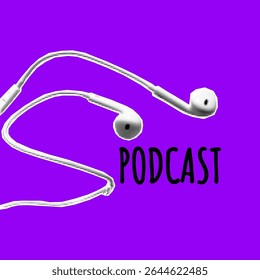 Colorful neon podcast or broadcast covers with paper collage headphones. Flat illustration of audio gear with space for text and branding.