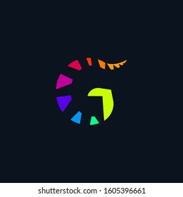 Colorful neon rainbow G letter initial logo template, fern leaf shape mark