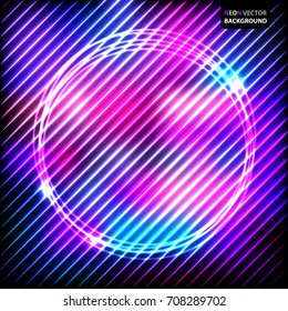 Colorful neon round frame on a dark background, vector abstract illustration.