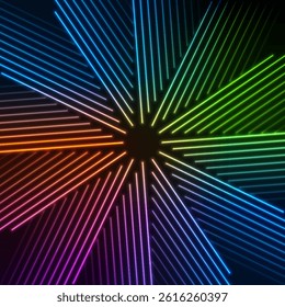 Colorful neon shiny rays abstract glowing background. Futuristic vector design