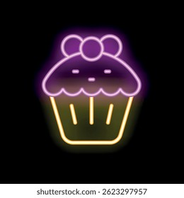 Colorful neon sign of a delicious cupcake with berries on top, great for any bakery or cafe