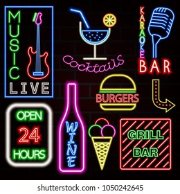 Colorful Neon sign set. Vector illustration EPS10.