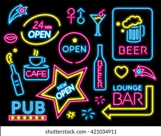Colorful Neon sign set. vector illustration.