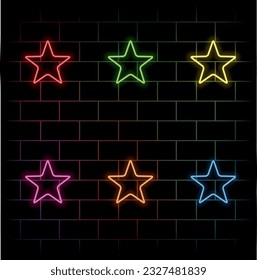 Colorful neon star. Bright colored stars. Vector illustration. many colors.