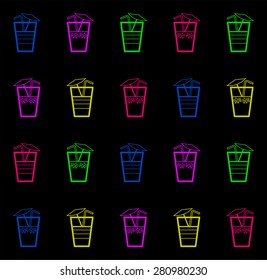 Colorful neon summer drinks on black backdrop