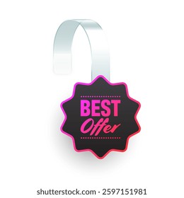 Colorful neon supermarket promotional wobbler. Realistic wobbler template for shelf advertising. Sale or discount label with ad text. Special offer price tag. Vector illustration