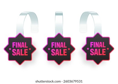 Colorful neon supermarket promotional wobblers. Realistic wobbler template for shelf advertising. Sale or discount label with ad text. Special offer price tag. Vector illustration