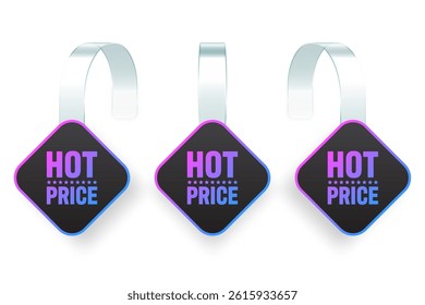Colorful neon supermarket promotional wobblers. Realistic wobbler template for shelf advertising. Sale or discount label with ad text. Special offer price tag. Vector illustration
