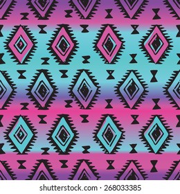 colorful neon tribal Navajo pattern. fresh summer Aztec geometric print. seamless ethnic hipster backdrop. hand drawn