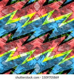 Colorful Neon Zig Zag Stripes With Abstract Background Seamless Pattern