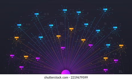 Colorful network concept. Modern technologies and digital world, wireless connection. Online information exchange and cloud service. Programming and cyberspace. Cartoon flat vector illustration