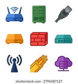 Colorful network devices and internet icons arranged on white background with perfect lighting and vibrant natural atmosphere.