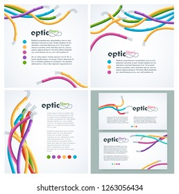 Colorful network optic fiber cables banners or flyers set