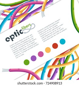 Colorful network optic fiber cables background in flat style