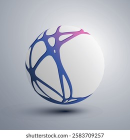 Colorful Networks Symbol Clip-Art Template - Abstract Grey Globe Design with Flowing, Crossing Pink and Curving Blue and Purple Gradient Lines Pattern