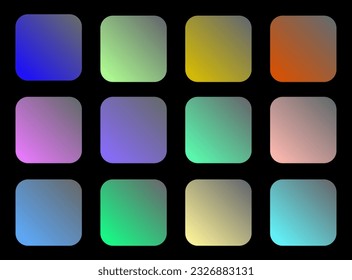 Colorful Nevada Color Shade Linear Gradient Palette Swatches Web Kit Rounded Squares Template Set