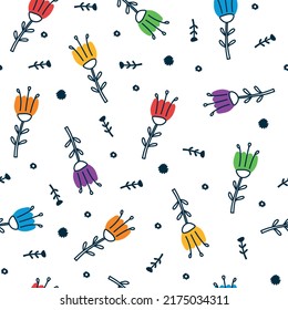Colorful never ending floral pattern with flowers in colors of lgbt community. LGBTQI+ flat vector illustrations for fabric print and other