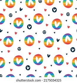 Colorful never ending pattern with colors and symbols of lgbt community. LGBTQI+ flat vector illustrations for fabric print and other