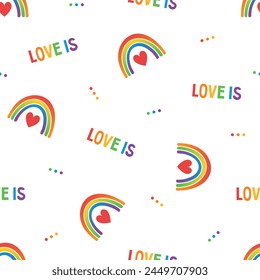 Colorful never ending pattern with colors and symbols of lgbt community. LGBTQI+ flat vector illustrations for fabric print and other
