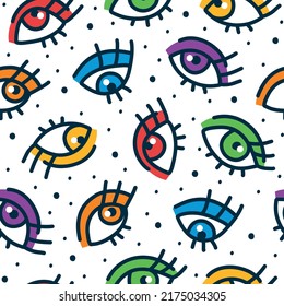 Colorful never ending pattern with eyes in colors of lgbt community. LGBTQI+ flat vector illustrations for fabric print and other