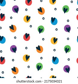 Colorful never ending pattern with hearts and dots, symbols of lgbt community. LGBTQI+ flat vector illustrations for fabric print and other