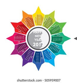 colorful new year 2017 calender design with rotate design and equal to grey arrow 
