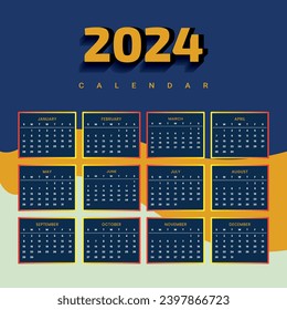 Colorful New Year Calendar  Design - 2024
