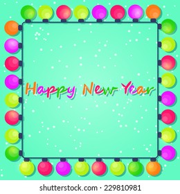 Colorful New Year and Christmas Light Bulb Frame at Greeting Card