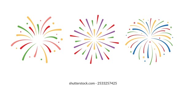 Colorful new year fireworks, Fireworks Celebration, July fireworks, Explosion Firework, Design Elements, decorations art vector illustration