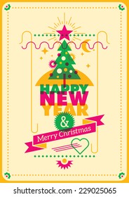 Colorful New Year poster. Vector illustration.