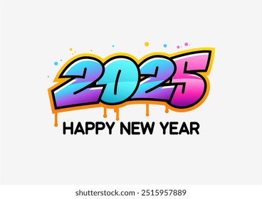 Colorful New Year wallpaper with the inscription new year 2025. Design in bright colors in graffiti style on a light background. Template for celebrating New Year 2025 greeting card or poster. Vector